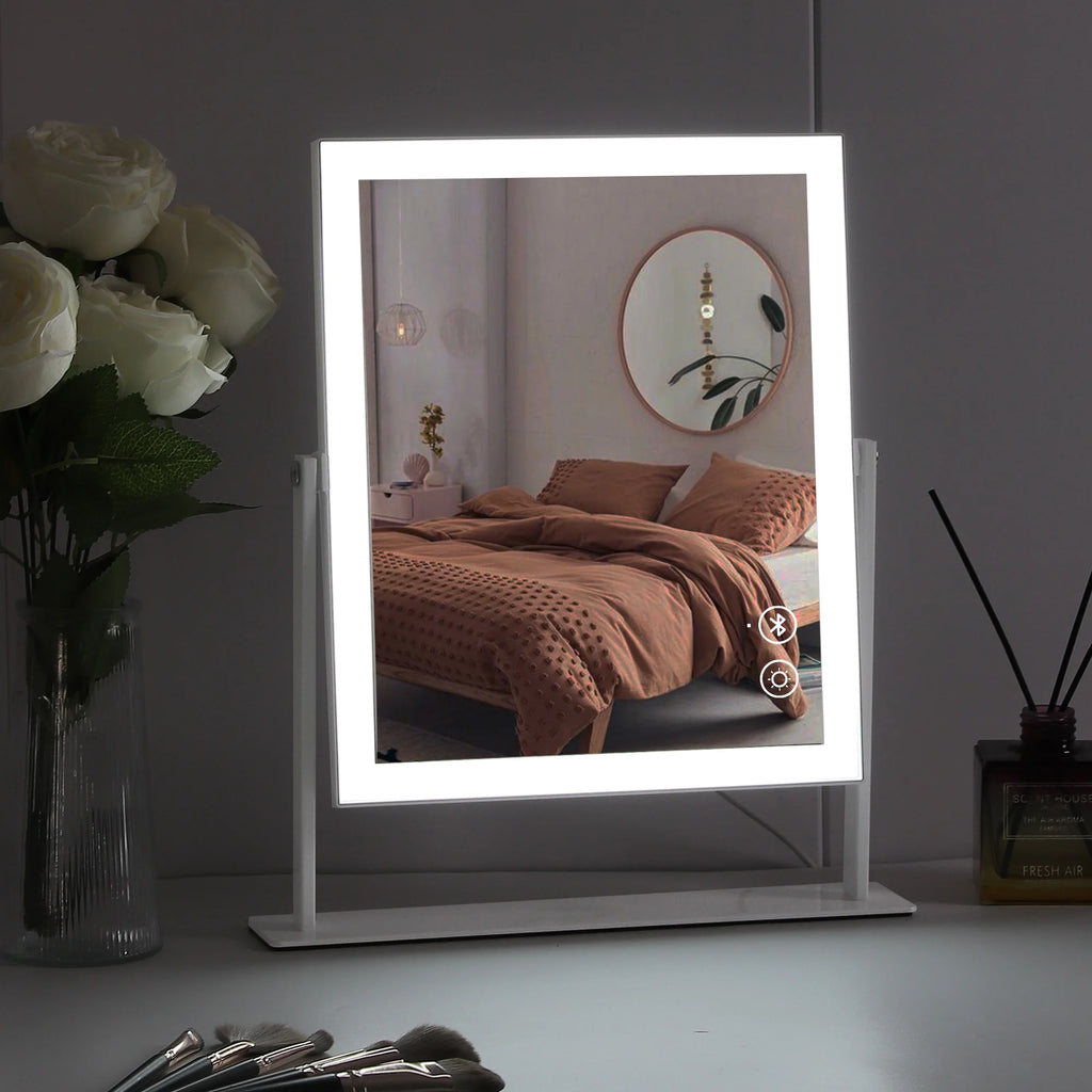 12''X14'' Vanity Makeup Mirror with Lights Bluetooth Metal Tabletop White