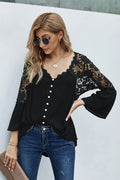 Hollow Out White Lace Blouses Shirt for Women Top Vintage V Neck Flare Sleeve Summer Blouse Ladies Boho Blusas Boho