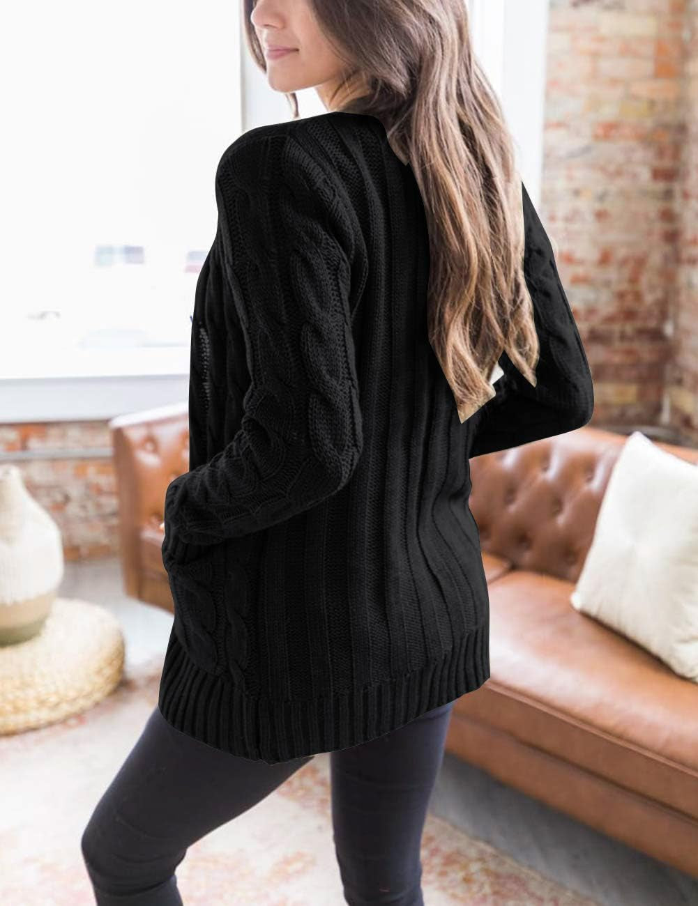 Womens Fall 2026 Long Sleeve Cable Knit Cardigan Sweaters | Open Front, Button Down, Ribbed Cuffs and Hem, Chunky Trendy Outerwear Coats, Fashion Winter Outfits