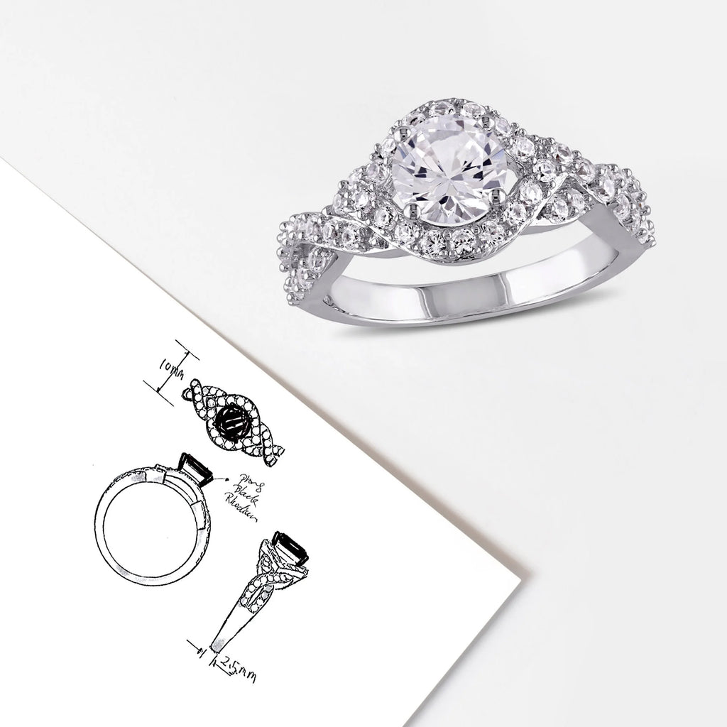 Women'S Created Sapphire Sterling Silver Engagement Ring