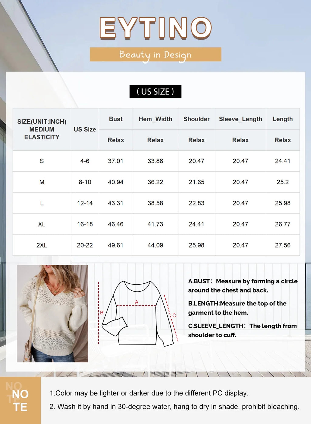 Womens Sweater V Neck Long Sleeve Sweaters Hollow Out Knit Pullover Tops Crochet Lightweight Oversized Sweaters White L