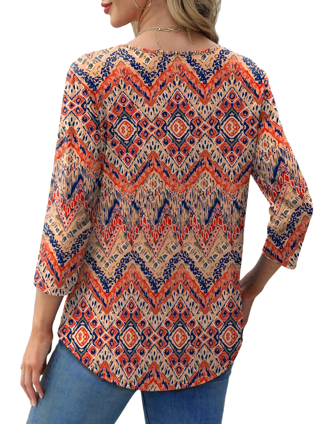 Women Summer Blouses 3/4 Sleeves Loose Fit Shirts Ladies Pleated Crew Neck Tunic Tops