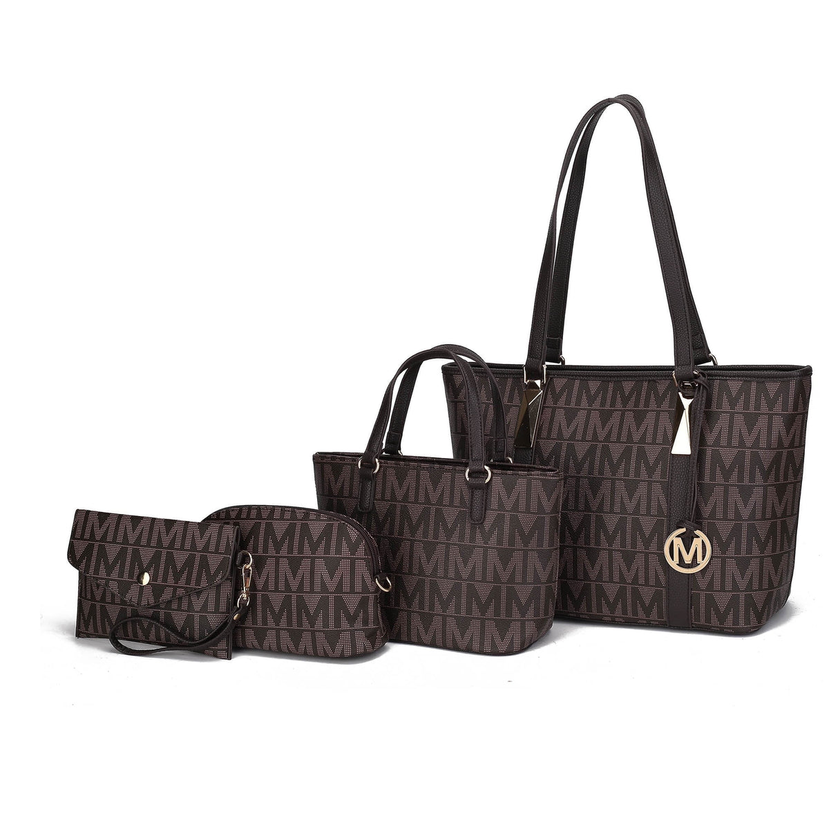 by Mia K. Marimar Women'S Tote Bag with Pouch and Wristlet, Signature 4 Piece Set - Chocolate Brown