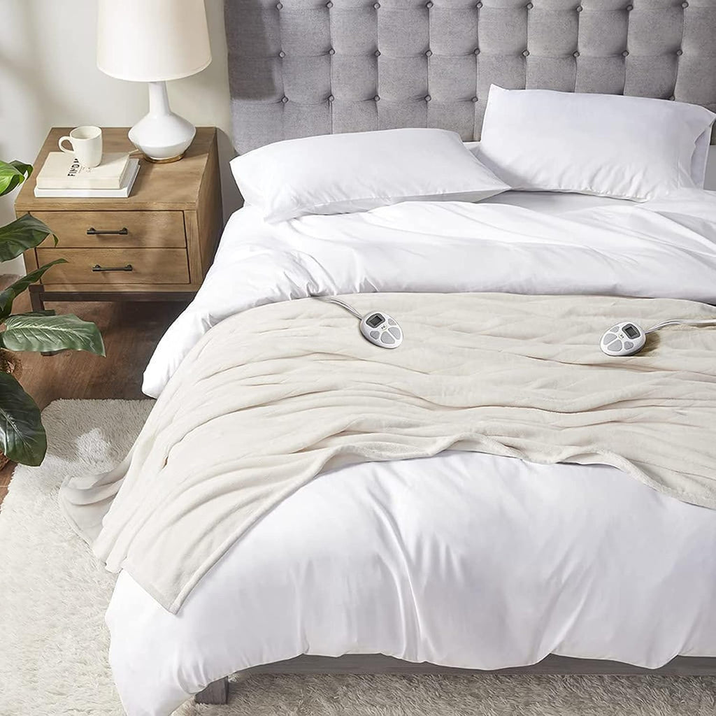Heated Blanket Queen, Fast Heating Electric Blanket, Creme White