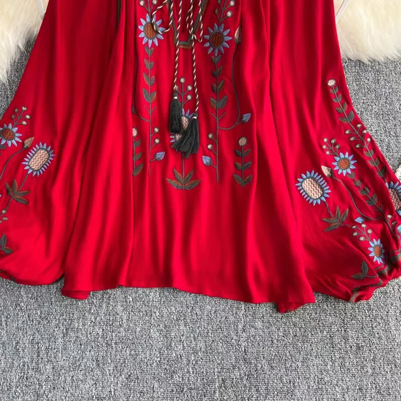 Summer Spring Autumn Sexy Women Embroidered Flare Sleeve Blouse Shirt Women Long Sleeve Retro Loose Boho Blouse Tops Female