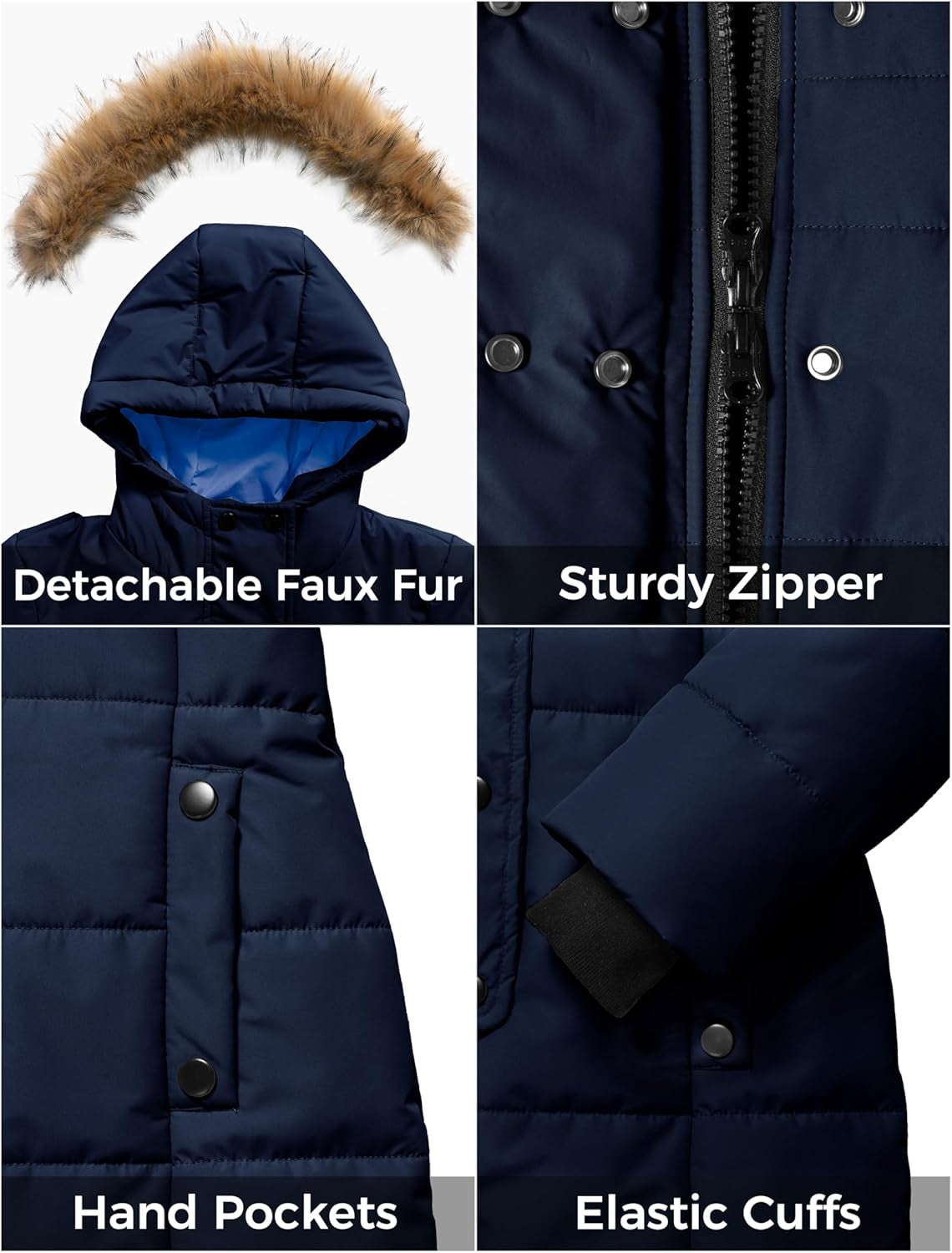 Girls' Long Winter Coat Waterproof Warm Puffer Jacket Hooded Parka