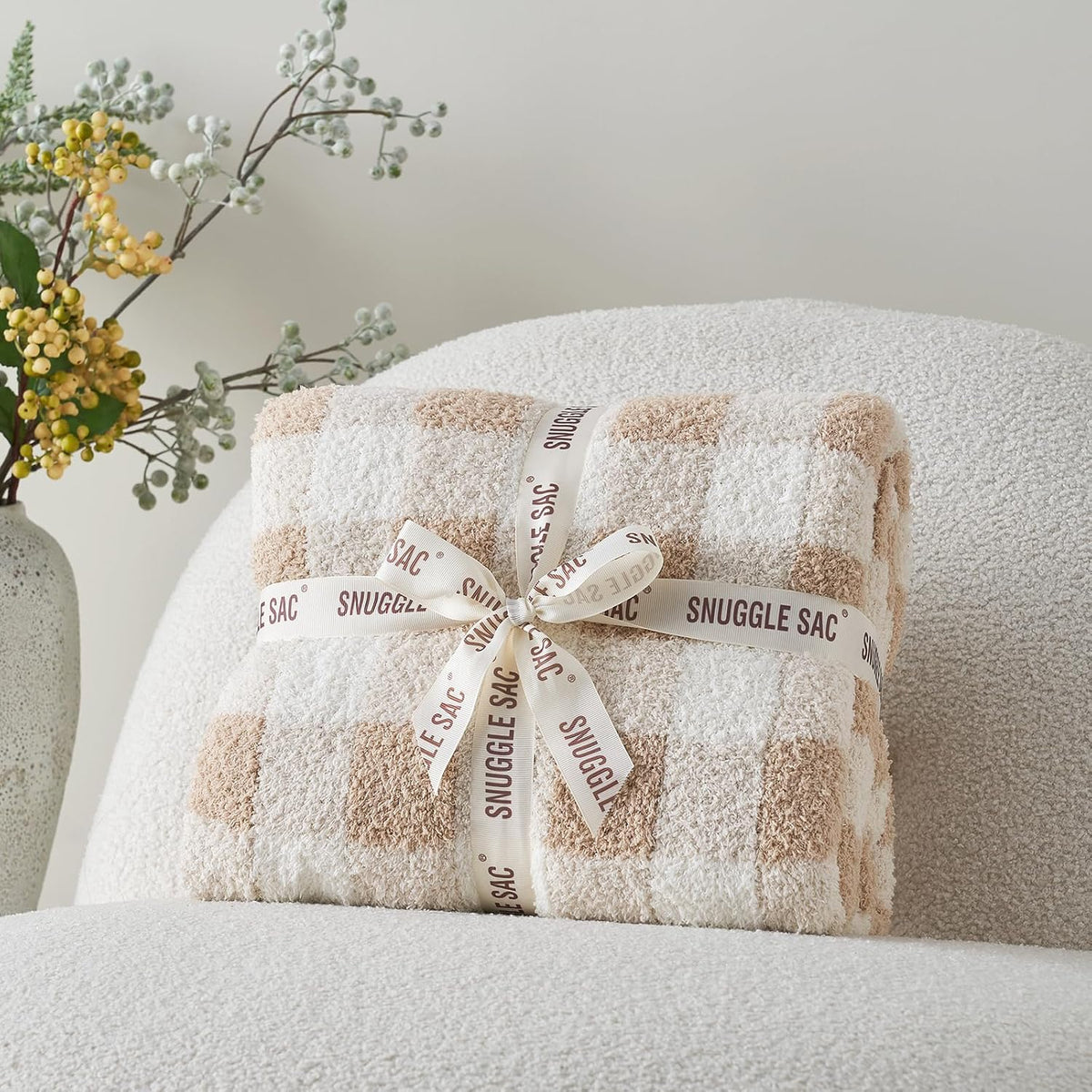 Queen Size Checkered Bedding Blanket Beige, Super Soft Warm Cozy Bed Blankets Oversized Fuzzy Plush Blankets for Bed, Bedroom, Plaid Beige, 90X90 Inches