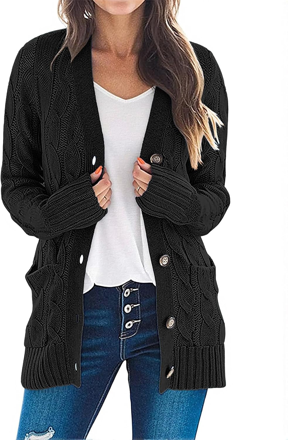 Womens Fall 2026 Long Sleeve Cable Knit Cardigan Sweaters | Open Front, Button Down, Ribbed Cuffs and Hem, Chunky Trendy Outerwear Coats, Fashion Winter Outfits