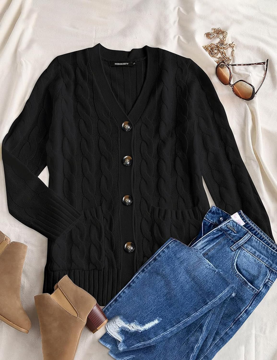Womens Fall 2026 Long Sleeve Cable Knit Cardigan Sweaters | Open Front, Button Down, Ribbed Cuffs and Hem, Chunky Trendy Outerwear Coats, Fashion Winter Outfits