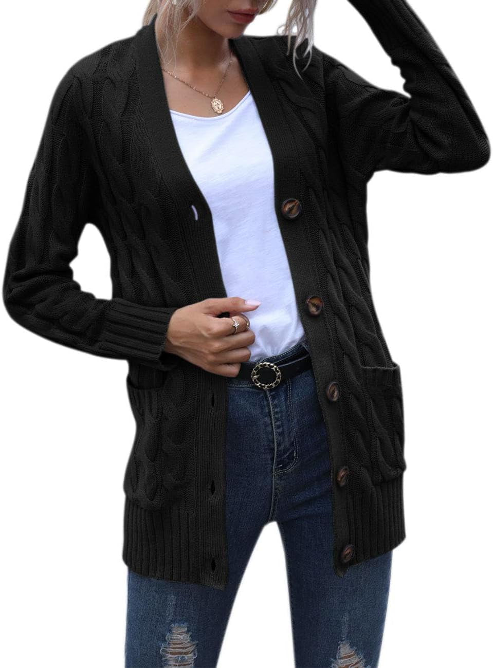Womens Fall 2026 Long Sleeve Cable Knit Cardigan Sweaters | Open Front, Button Down, Ribbed Cuffs and Hem, Chunky Trendy Outerwear Coats, Fashion Winter Outfits